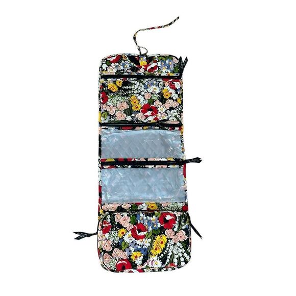 Vera Bradley quilted hanging travel cosmetic organizer bag poppy fields - Picture 2 of 8